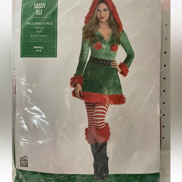 Sassy Elf 4 PCS Costume Adult Christmas Fancy Dress - Picture 3 of 3